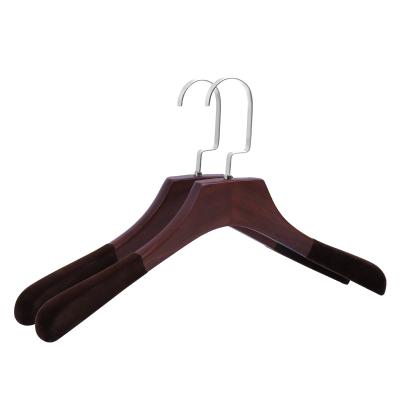 China Durable Clothing Store Flocked Non-Slip Antique Adult Wooden Clothing Hanger for sale