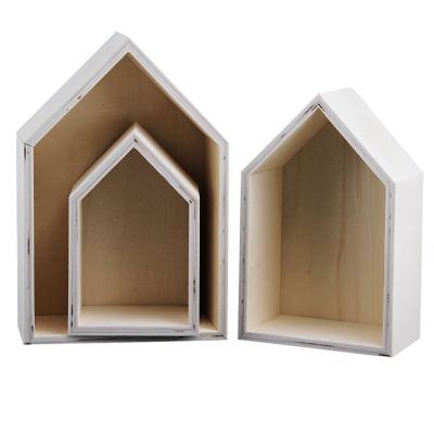 China Modern Nordic Style White Wooden House-Shaped Wall Storage Rack Room Decoration Wooden Box House-shaped Shelf Box Te koop