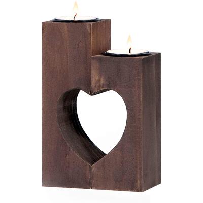 Κίνα 2021 Wholesale New design Handmade Heart Wooden Candle Tea light Holder Gift Wood Candle Stand Holders προς πώληση