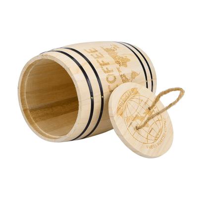 China Factory Custom Natural Wooden Coffee Bean Airtight Container Wooden Coffee Bean Container Storage Barrel for sale