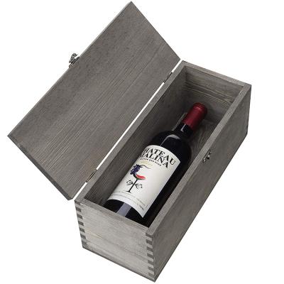 China 2021 Hot Sale Luxury Custom Vintage Gray Wood Wine Carrying Box Case with Antique Brass Handle en venta