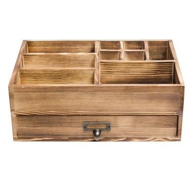 China Brown Desktop Antique Wooden Cosmetic Storage Box Display Stadies Desktop Wooden Age Bnd With Drawers For LaoxStor Te koop