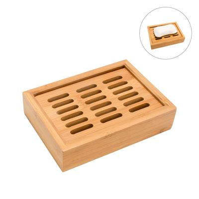 Κίνα 2021 New Easy Cleaning Prevent Mildew Bamboo Bar Soap Dish Holder Storage Container With Double Layer Soap Tray bathroom προς πώληση