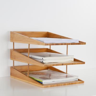 China 2021 New Bamboo Multi-Layer File A4 Paper Book Crate Storage Box Cabinet Rack Shelf Office Desktop Te koop