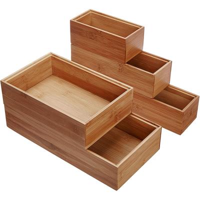 China 2021New Home & Kitchen Bamboo Storage Bin Container Wood Drawer Organizer Boxes Multi-use Office Tool Holder Set Of 5 en venta