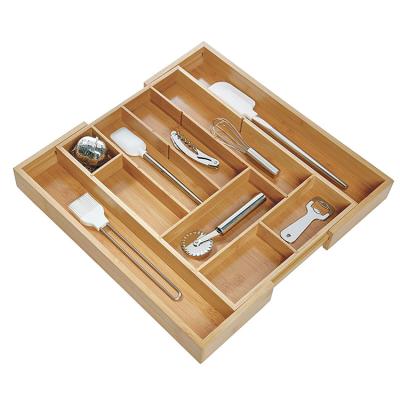 China Eco-Friendly Kitchen cabinet barrel dedicated tableware storage Bamboo expandable kitchen drawer storage box Te koop