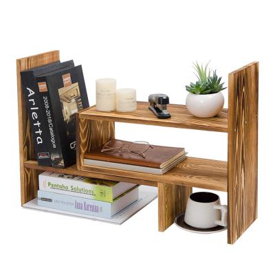 China 2021 custom Adjustable Extendable Natural Wood Desktop Organizer Caddy Desk Organizer Countertop Shelf Bookcase Display Rack en venta