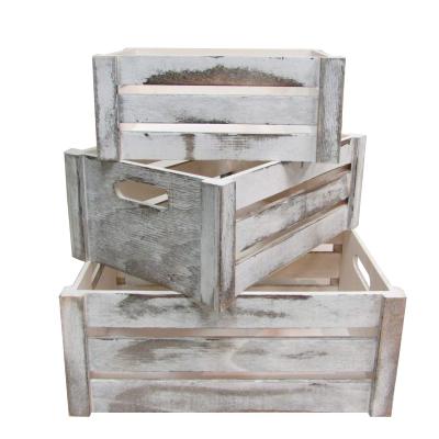 China Distressed Decorative Rustic Crate Storage Box White Set Of 3 Rectangle Wood Storage Gift Crates en venta