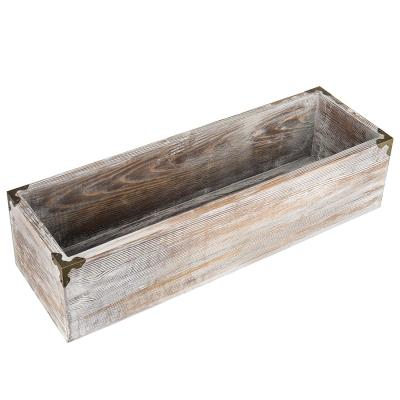 China Custom Natural Rectangular Vintage Rustic Wood Planter Box Country House Charm Long Rectangle Wood Planter Box Te koop