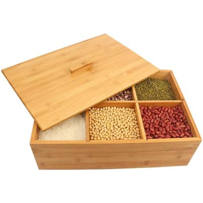 China Custom Household Bamboo Dry Food Storage Box Dispensers Separate Grains Cereals Oatmeal Rice Storage en venta