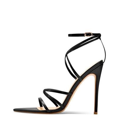 China Height Increasing 2021 New Design Heels For Women Strappy Heels Sandals Ankle Strap Pointed Toe Lace Up Stiletto High Heels for sale