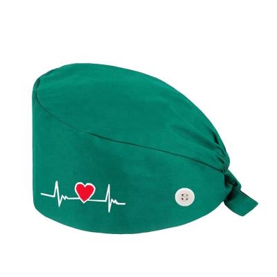 China Hospital Clinic Beauty Salon Pet Shop Work Hat Breathable Comfortable Customized Dental Satin Striped Scrub Hat Nurse With Button Unisex Scrub Hat for sale