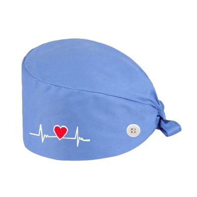 China Hospital Clinic Beauty Salon Pet Shop Care Work Breathable Comfortable Customized Dental Hat With Button Satin Striping Surgical Unisex Scrub Hat for sale