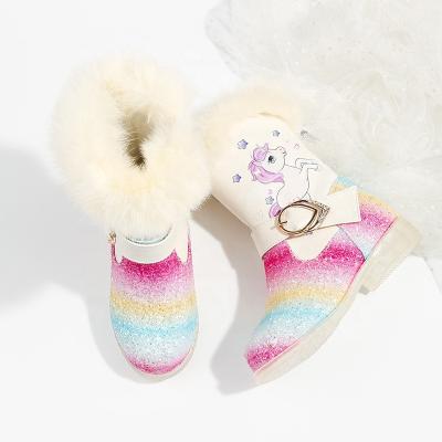 China Outdoor Anti-Slip Bling Massage Winter Rainbow Shoes Glitter Up Leg Children Snow Boots Toddler Kids Girl Long Boots For Youth Girls for sale