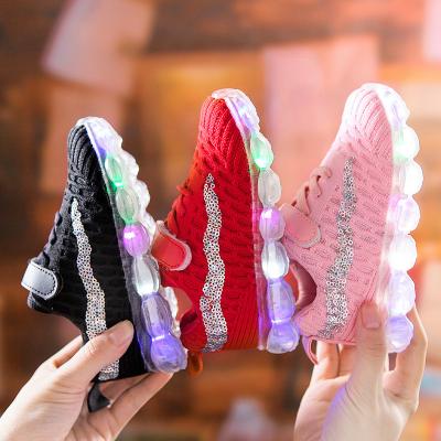 China Around 2021 New Crystal Boys Casual Sports Sneaker Lighting Glitter Toddler Kids Shape Led Light Up Baby Shoes For Kids for sale