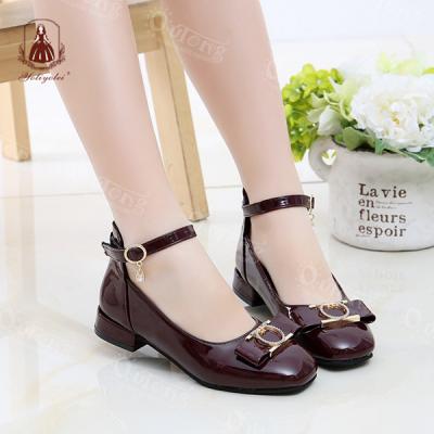 China Party Round Pointed Strap Red Patent Leather Anklet Pointed Round Toe Low Heel Buckle Strap Stylish Girl's Shoe for sale