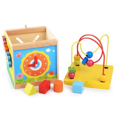 China New Design Kids Game Wooden Toy Beads Coaster Activity Cube Kids Educational Toys for sale