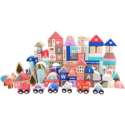 China City Traffic Wooden Scene Building Toy 115 Pcs Kids Toys Geometric Shape Assembled Building Block Early Educational Toys For Children for sale