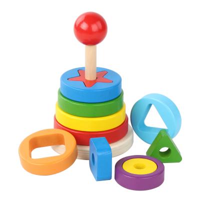 China Construction Toy Wooden Toys Tower Sorting Stacking Rings Building Puzzles Toys Educational Color Shape Recognition Geometric Study for sale