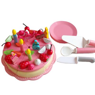 China Cooking Game Toys Wooden Kitchen Cooking Food Toys Strawberry Birthday Party Cake Cut Fruit Toys Christmas Gifts for sale