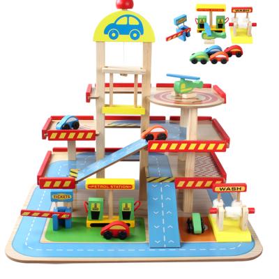 China New Arrivals Toy Hot Selling Slot 4 Mini Floors Parking Lot Kids Toys For Boys Wooden Vehicle Christmas Box Baby Car Toy for sale