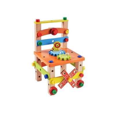 China Electronic Toy Kids Pretend Toys Wholesale Anak Mainan Kids DIY Wooden Nut Screws Tools Assemble Wooden Chair Toy for sale