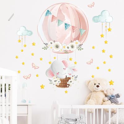 China Hot WALL STICKER Pink Air Balloon Elephant Rabbit Wall Stickers, Moon Stars Wall Decals for Nursery Kids Room Living Room Bedroom Decorations for sale