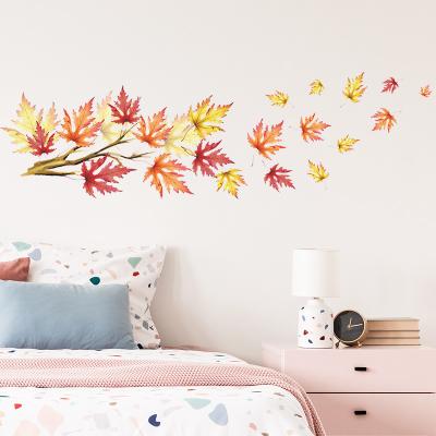 China WALL STICKER Red and Yellow Maple Leaves Interlaced DIY Wall Stickers for Kids Nursery Bedroom Living Room Decoration for sale