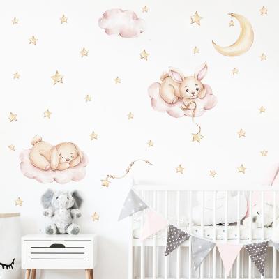 China Rabbit WALL STICKER Cartoon Animal Wall Stickers Baby's Room Kindergarten Nursery Wall Decoration Wall Sticker Rabbit Sleeping on Cloud for sale