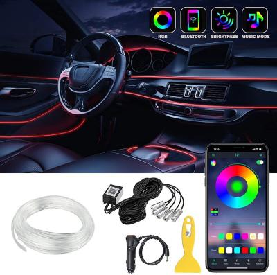 China Car Decoration 5 In 1 App Control RGB LED Interior Ambient Car Atmosphere Lamp Fiber Optic Bands Lights DIY Music 6M Fiber Optic Band for sale