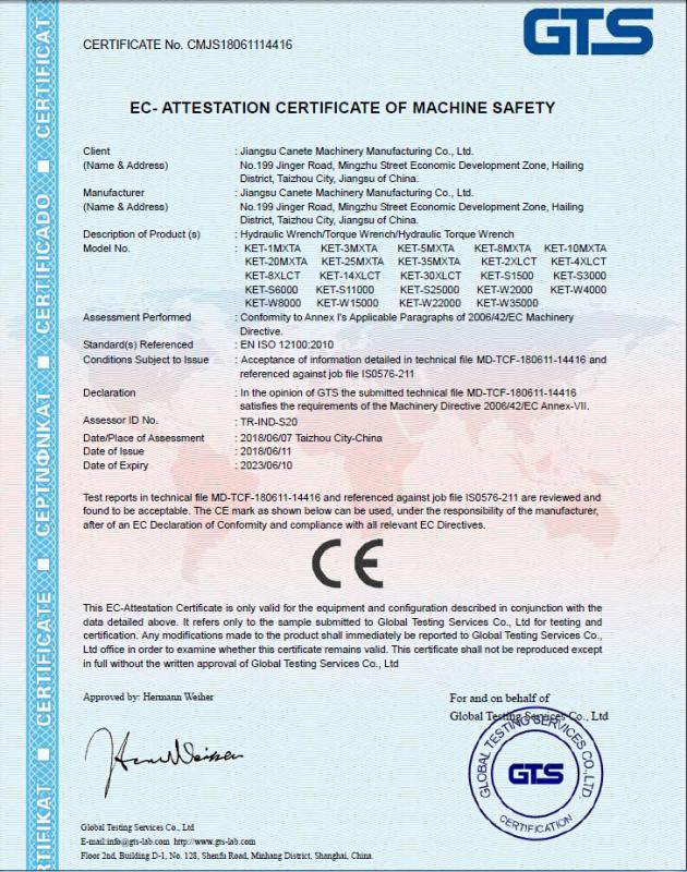 CE - Jiangsu Canete Machinery Manufacturing Co., Ltd.