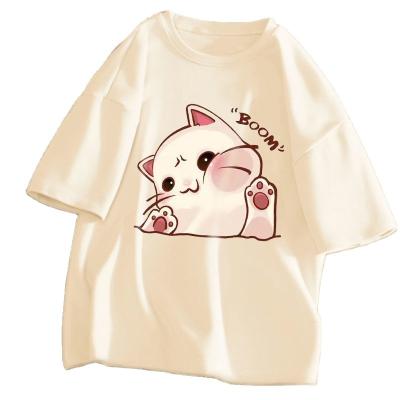 China 2023 Custom Summer Anti-Wrinkle Print Fashion Cartoon Loose T-shirt Women Short Sleeve Casual T-shirt for sale