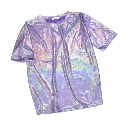 China Anti-wrinkle Fashion Woman Tops Shiny Loose Short Sleeve T-Shirt for sale