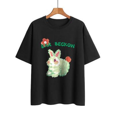 China Anti-wrinkle design 100% cotton t-shirt summer loose print fashion women short sleeve casual t-shirt for sale