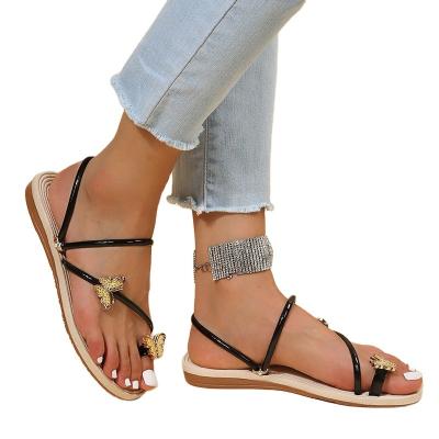 China 2023 Fashion Trend New Butterfly Toe Flip Flop Slides Sandal Ladies Slipper Women Summer Beach To Wear Shoes for sale