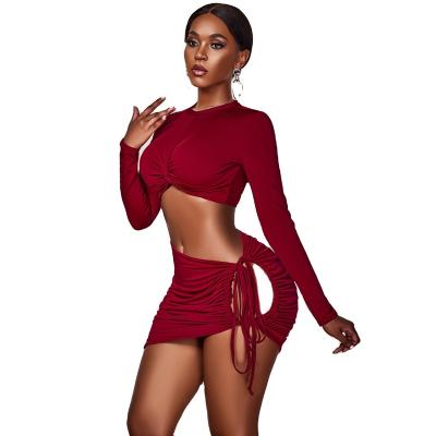 China Discount Breathable Other Round Neck Elasticity Scam Body Dresses Wine Red Color Stretch Two Piece Dress for sale