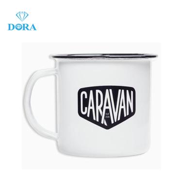 China Disposable Blanks Custom Stainless Steel Enamel Metal Rim Sublimation Camping Mugs for sale