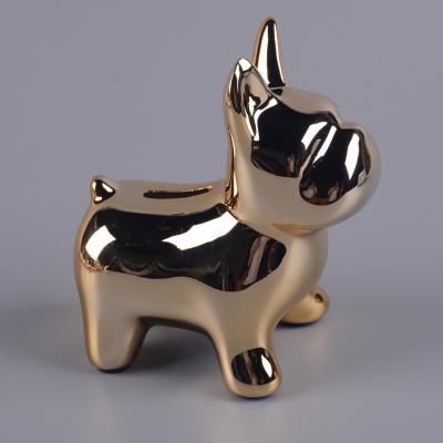 China White Gold French Bulldog Dog Shape Traditional Custom Kids Coin Saving Ceramic Money Box Porcelain Piggy Bank For Kids for sale