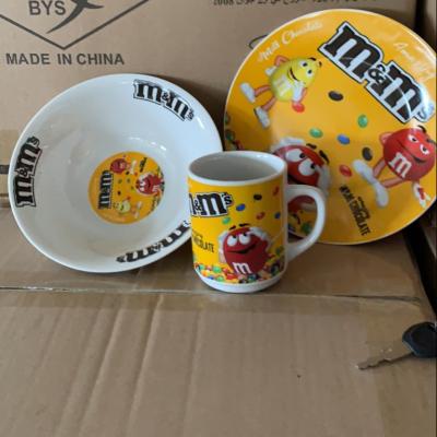 China Sustainable 3pcs breakfast set, dinnerware set for kids, china with cute decal for sale