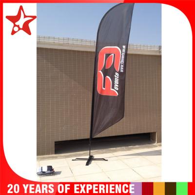 China Single Sided Bow advertising feather flags with black cross base and pvc water bag for sale