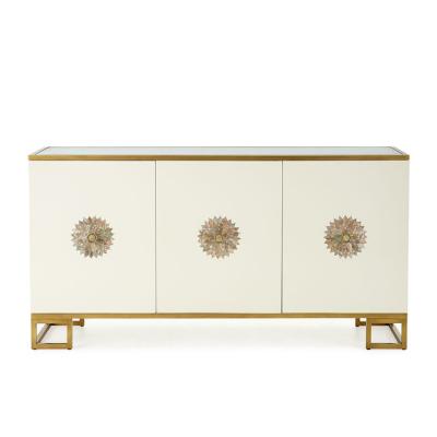 China Luxury Modern Dining Room Buffet Furniture Modern Sideboard Furniture High Glossy White Gold Metal Frame for sale