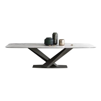 China (Other) adjustable luxury marble top black steel dining table/marble top dining table Skyway dining table for sale