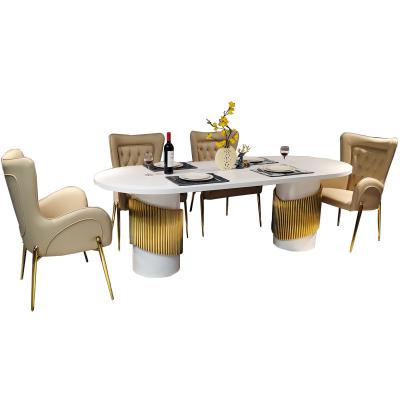 China Unique Italian Luxury Modern Style Table And Chairs Wooden Marble Sets For 6 /8 Person Stainless Steel Base for sale