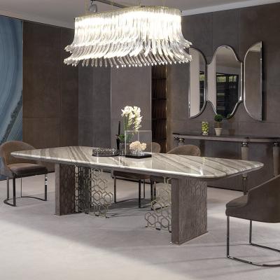 China Italian high end luxury 10 seater modern luxury marble dining room furniture stainless steel dining table for sale