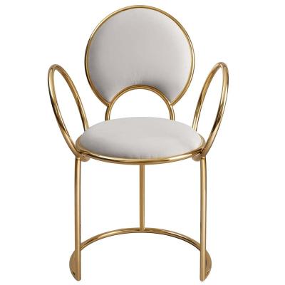 China Luxury 'Yue Chair' with Delicate Loop Armchair with Gold Stainless Steel Legs Anodized Light Gray Velvet Upholstery Dining Chair for sale