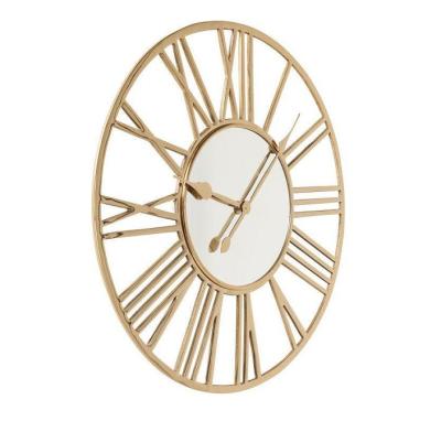 China Antique Style Living Room Furniture Round Mirror Wall Clock Gold Stainless Steel Decorative Clock For Home Hotel for sale