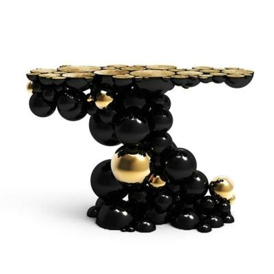 China Unique Luxury Design Boca Do Lobo Newton Molecular Structure Console Table Semi-Spheres Shape Table Black Lacquer And Gold Plated Console for sale