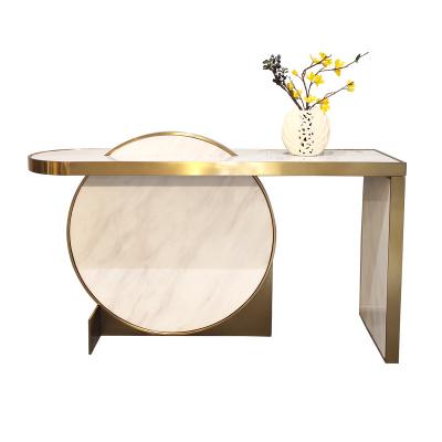 China New classic/postmodern luxury round white marble edge gold console table for sale