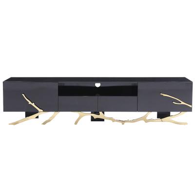 China Intalian Design Modrest Legend Gold TV Stand Gold Metal Table Italian Black Lacuqered Black Lacuqered Wood With Drawers For Living Room for sale