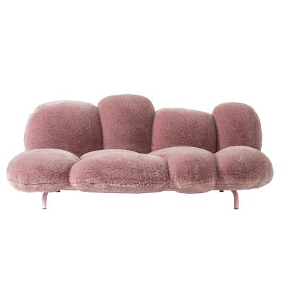 China (Other)Edra Cipria 3 seater adjustable fur upholstered divan wool sofa living room luxury beauty sofa tufted sofa for sale